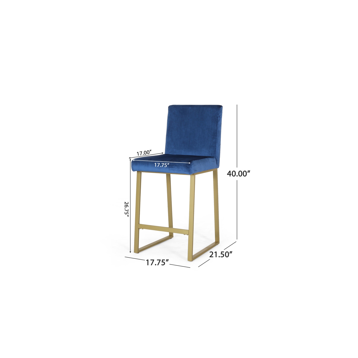 Tabouret de bar moderne en velours, bleu marine et laiton