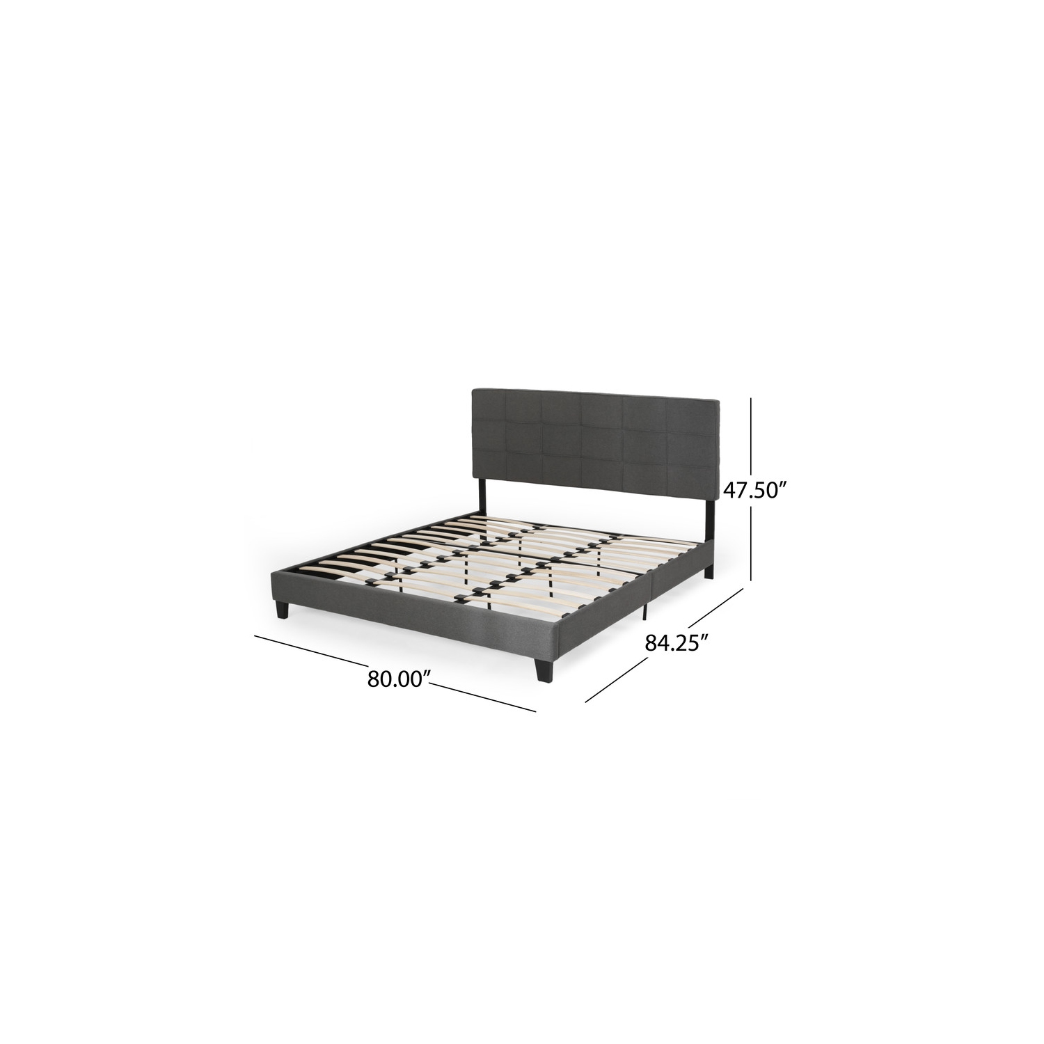 King-size Upholstered Platform Bed Frame with Contemporary Tufted Waffle Stitching, Easy Assembly, Charcoal Grey