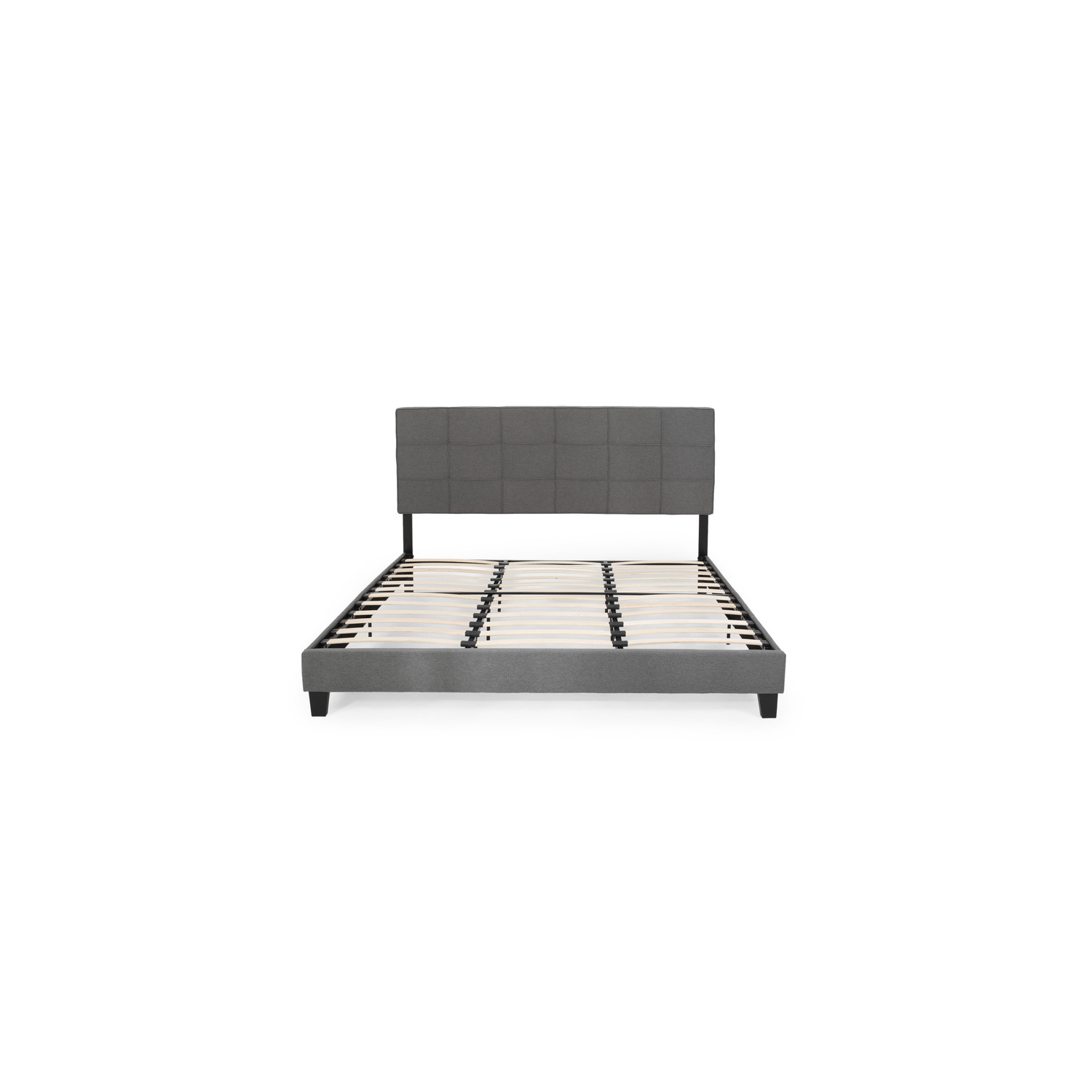 King-size Upholstered Platform Bed Frame with Contemporary Tufted Waffle Stitching, Easy Assembly, Charcoal Grey