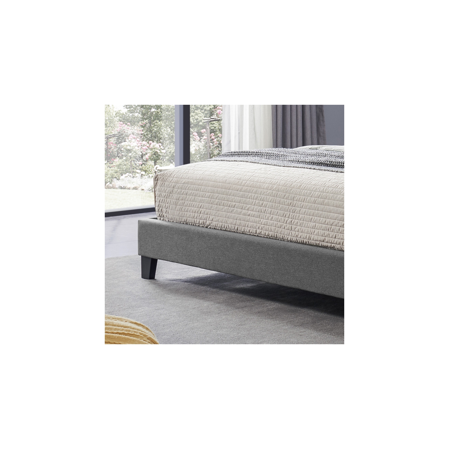 King-size Upholstered Platform Bed Frame with Contemporary Tufted Waffle Stitching, Easy Assembly, Charcoal Grey