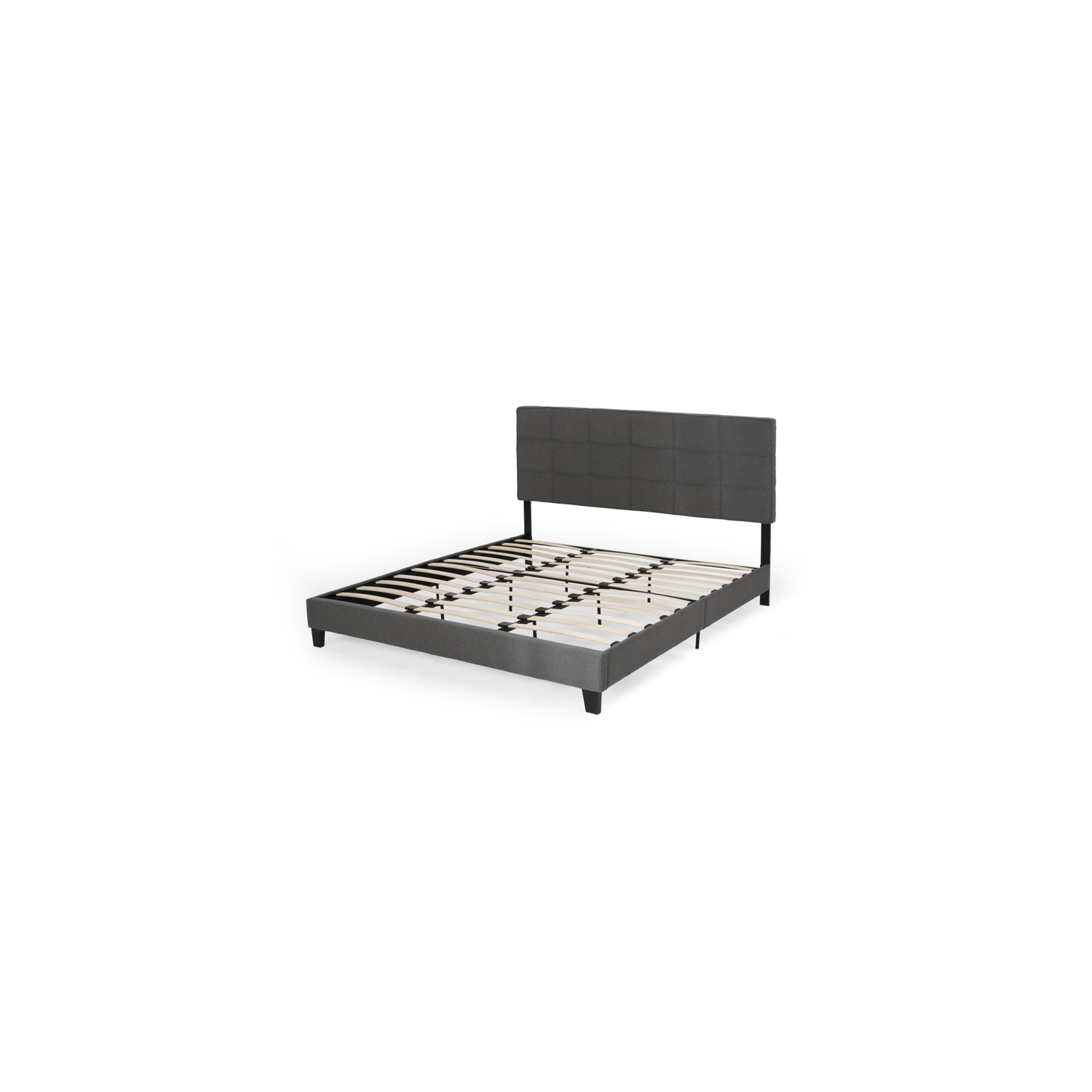 King-size Upholstered Platform Bed Frame with Contemporary Tufted Waffle Stitching, Easy Assembly, Charcoal Grey