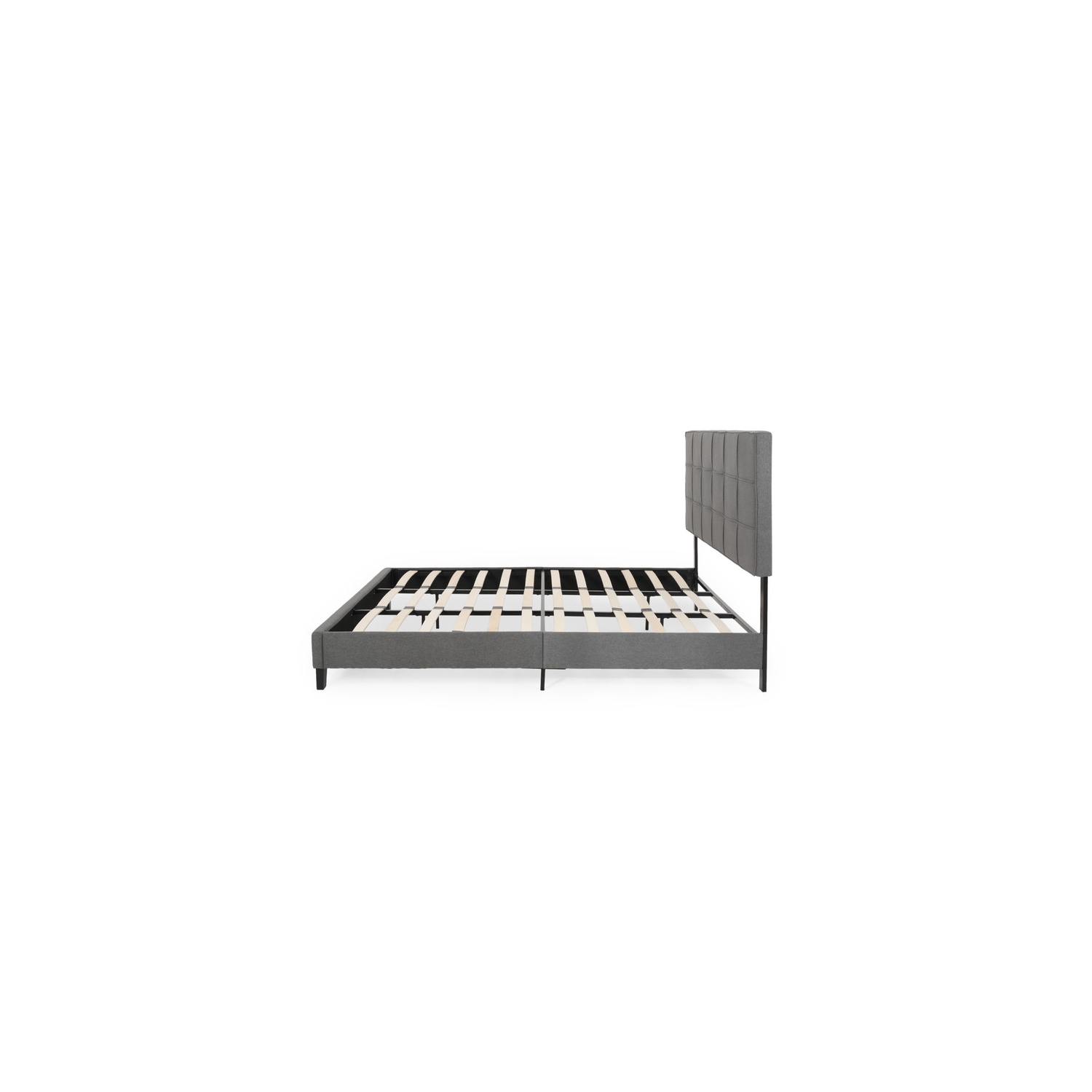 King-size Upholstered Platform Bed Frame with Contemporary Tufted Waffle Stitching, Easy Assembly, Charcoal Grey