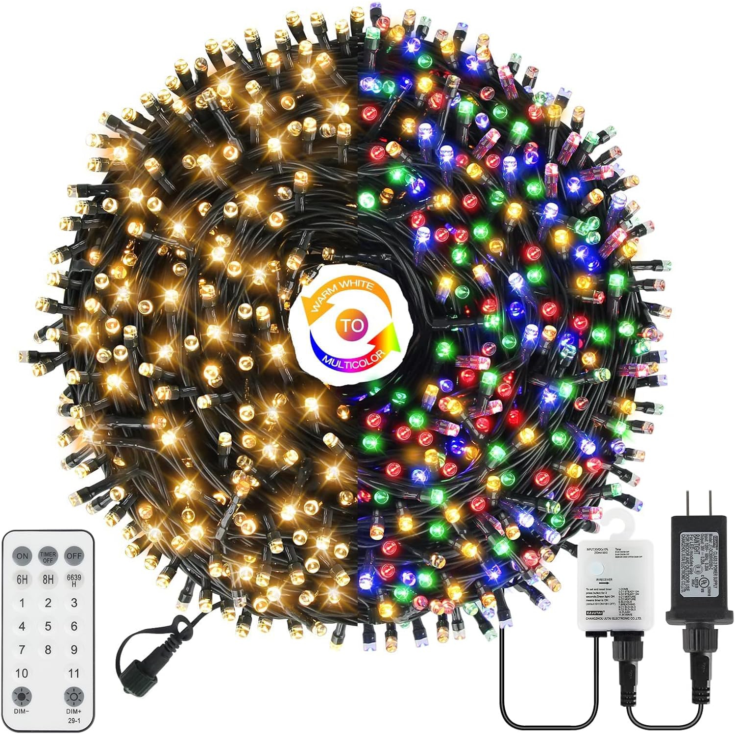 Guirlande de lumières de couleur changeante 500LED UL de 170 pi, 11 lumières de fée décoratives, lumière intérieure extérieure pour sapin de Noël,