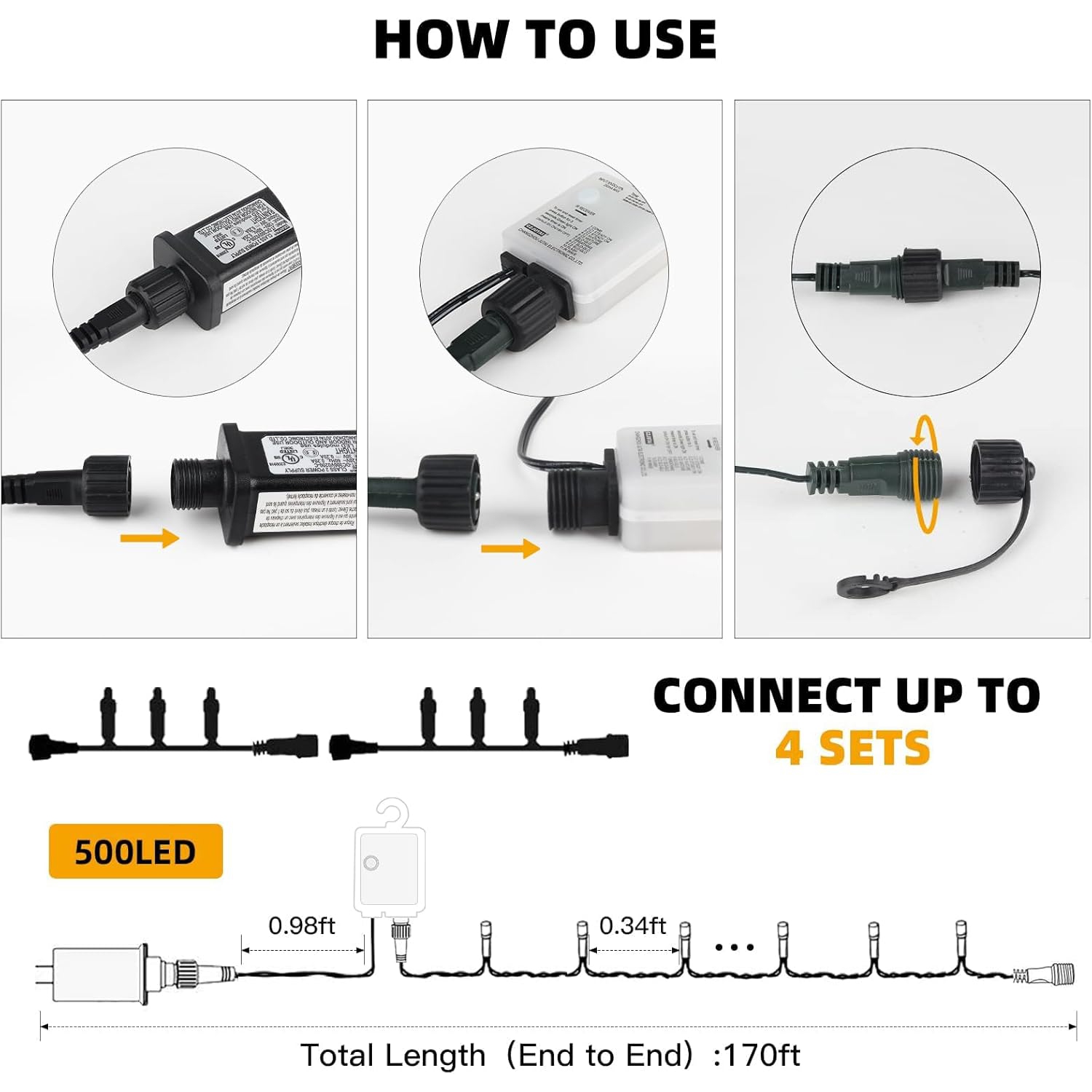Guirlande de lumières de couleur changeante 500LED UL de 170 pi, 11 lumières de fée décoratives, lumière intérieure extérieure pour sapin de Noël,