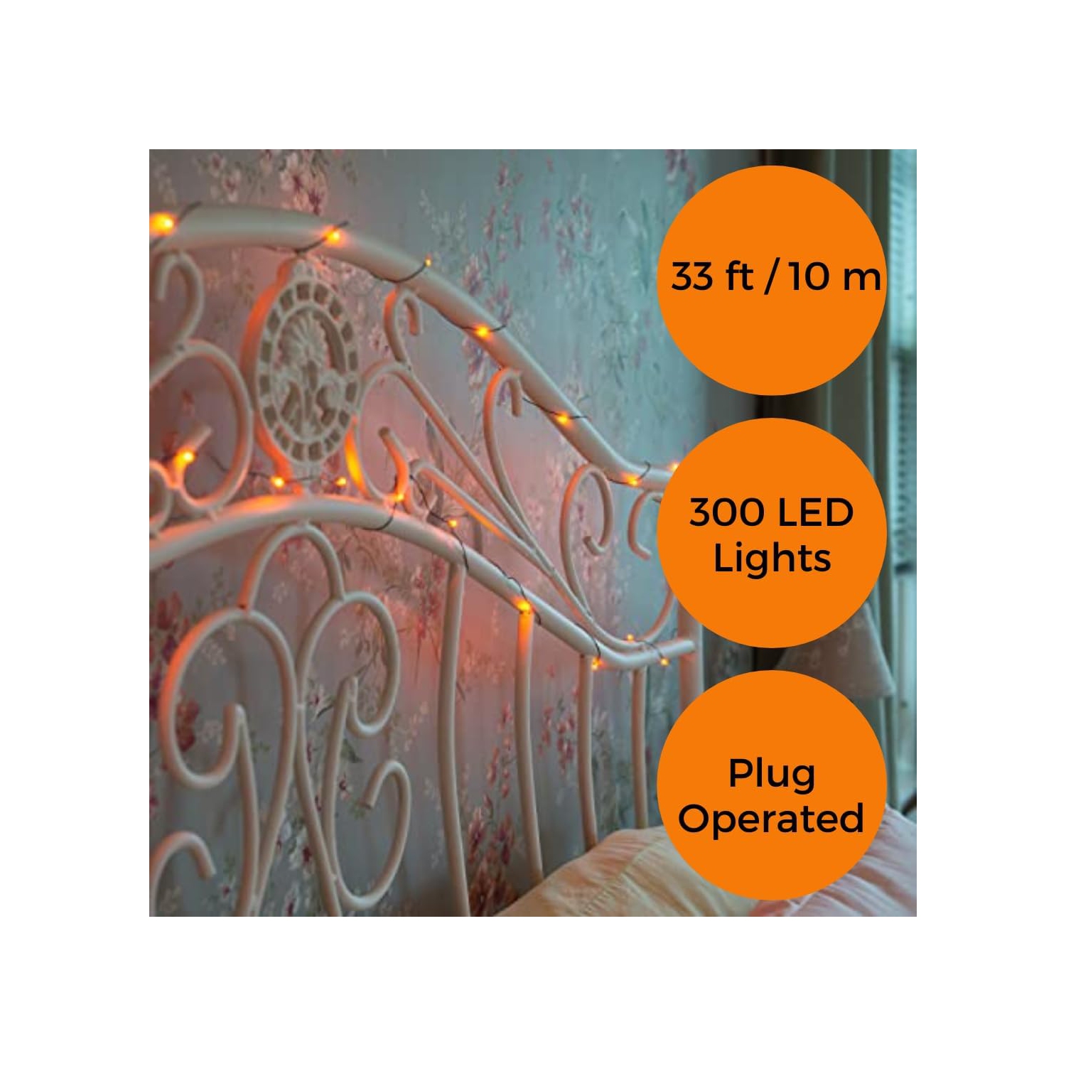 Halloween Fairy String Lights, 33 ft / 10 m - LED Orange - Outdoor Indoor Decorations for Bedroom, Patio, Parties & Holidays