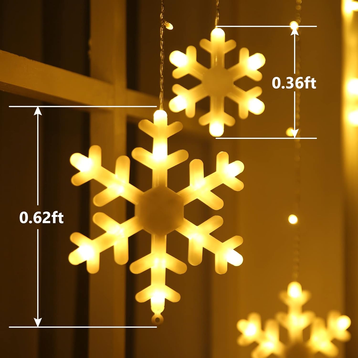 Christmas Snowflake Lights Outdoor, 17.22ft 264 LED Snowflake Icicle Lights with 22 Drops, 8 Modes connectable Plug in Christmas Light Waterproof