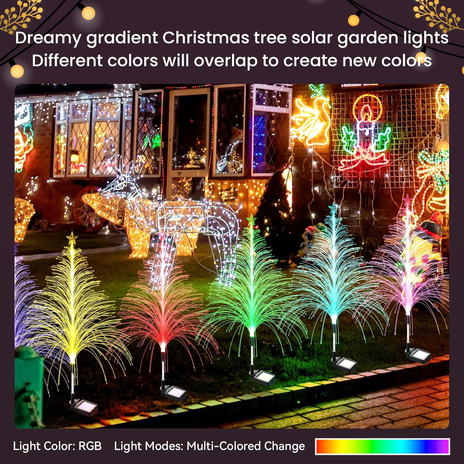 2 Packs Christmas Tree Solar Garden Light with Multi-Colored Change, Auto ON/Off Garden Solar Light, Solar Light for Garden, Porch, Christmas and