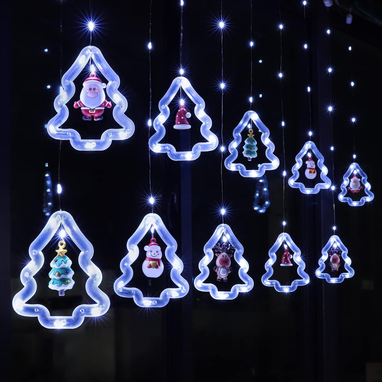Lumières de Noël pour fenêtre – Décorations lumineuses pour fenêtre de Noël – Anneau lumineux en forme d'arbre avec rideau décoratif intérieur – Jeu