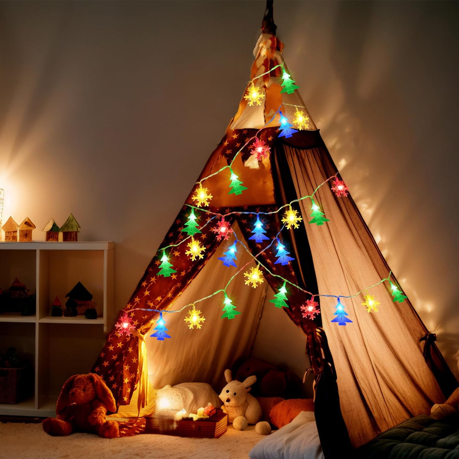 Lumières de Noël de 20 pi, 40 lumières à DEL en forme de flocon de neige avec 8 modes, lumières de Noël à piles LED