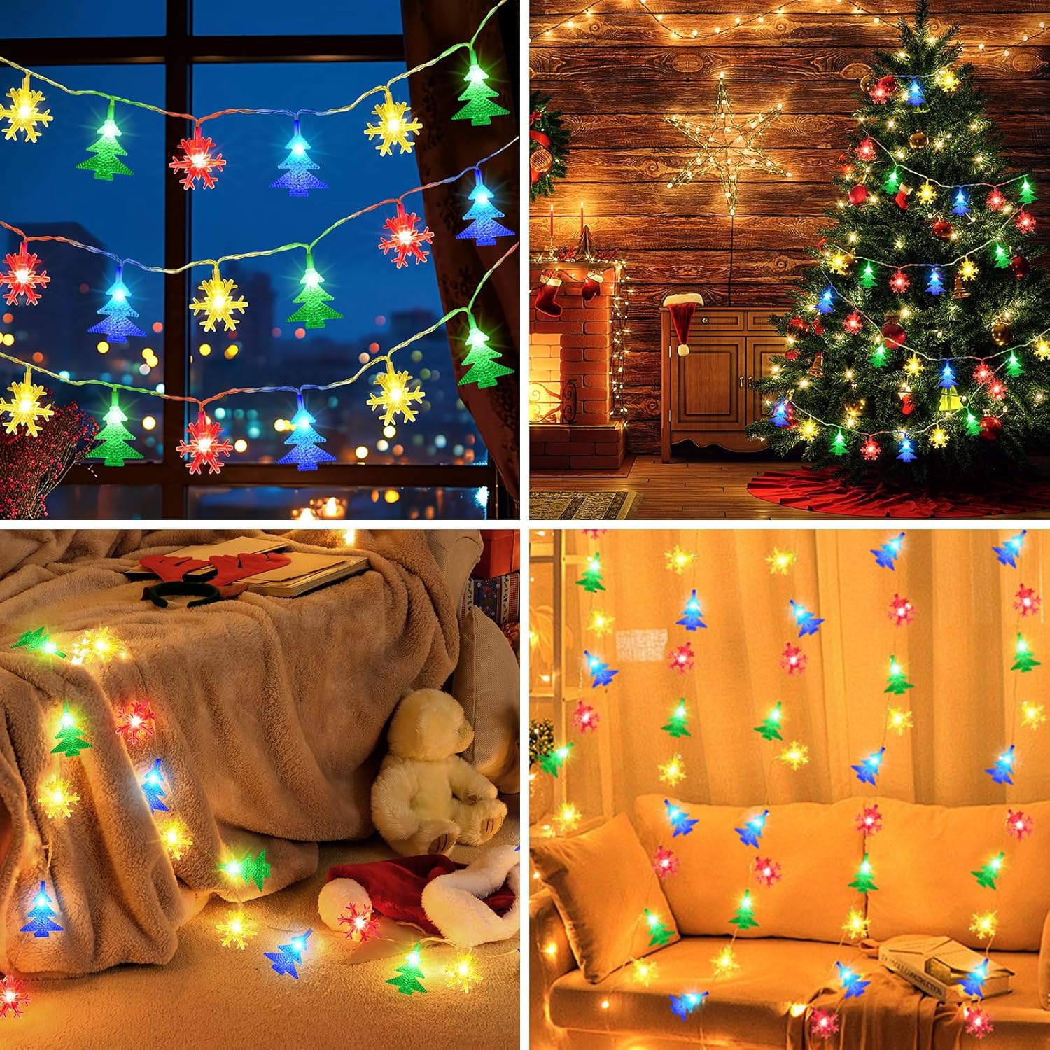 Lumières de Noël de 20 pi, 40 lumières à DEL en forme de flocon de neige avec 8 modes, lumières de Noël à piles LED