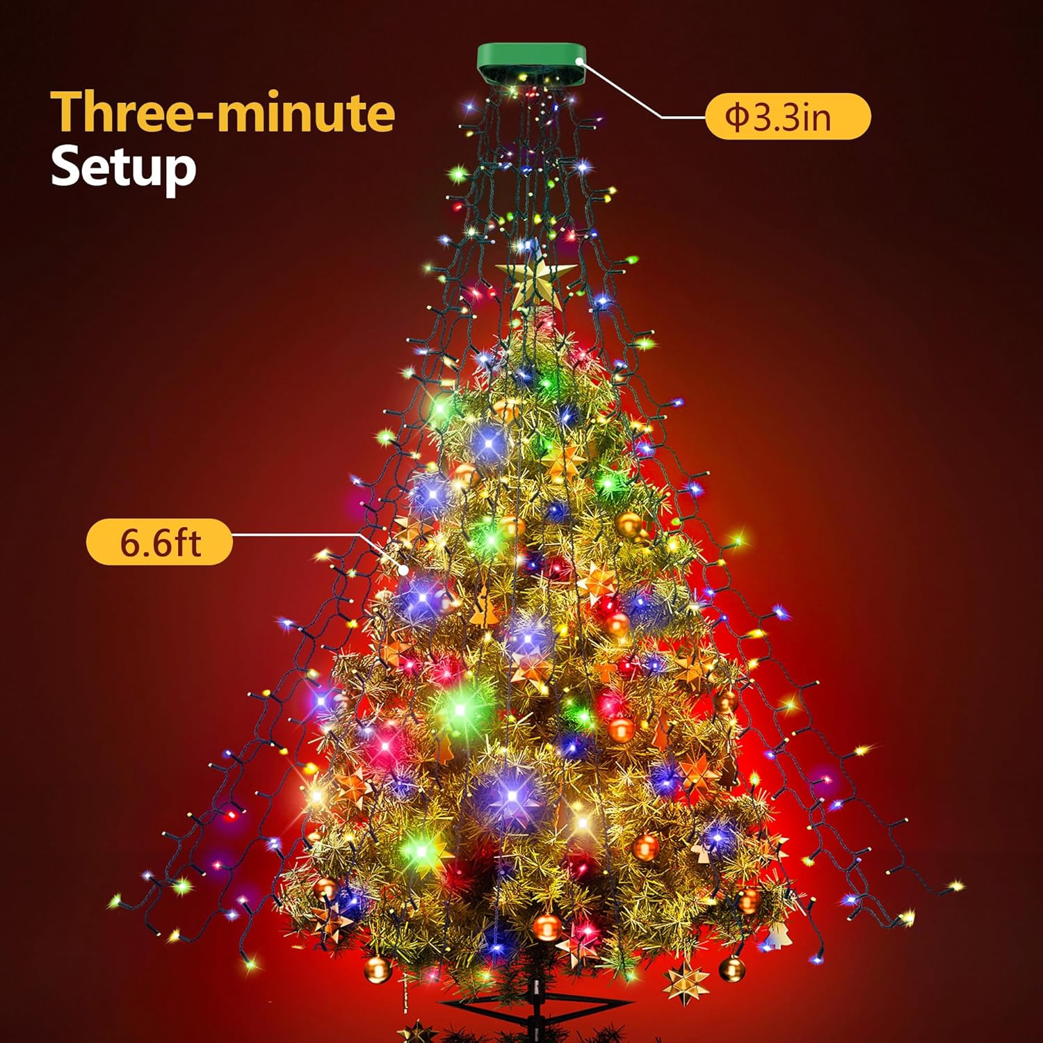 Christmas Tree Lights - 400 LED Christmas Lights6.6FT x 16 String Lights Christmas Lights with 8 Modes and Memory Function with Timer Function