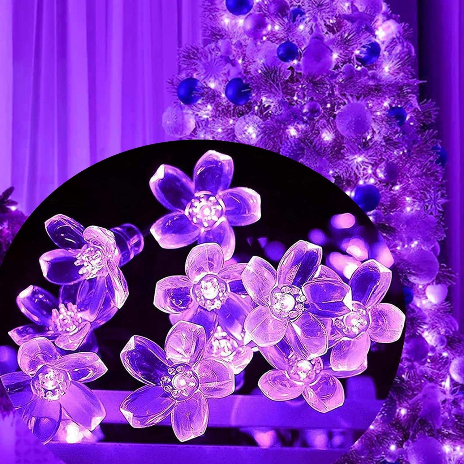 Guirlande de lumières, lumières violettes Décoration de pièce Lumières de 33 pi 100LED 8 modes Fleurs d'intérieur de fête de mariage LED lumières