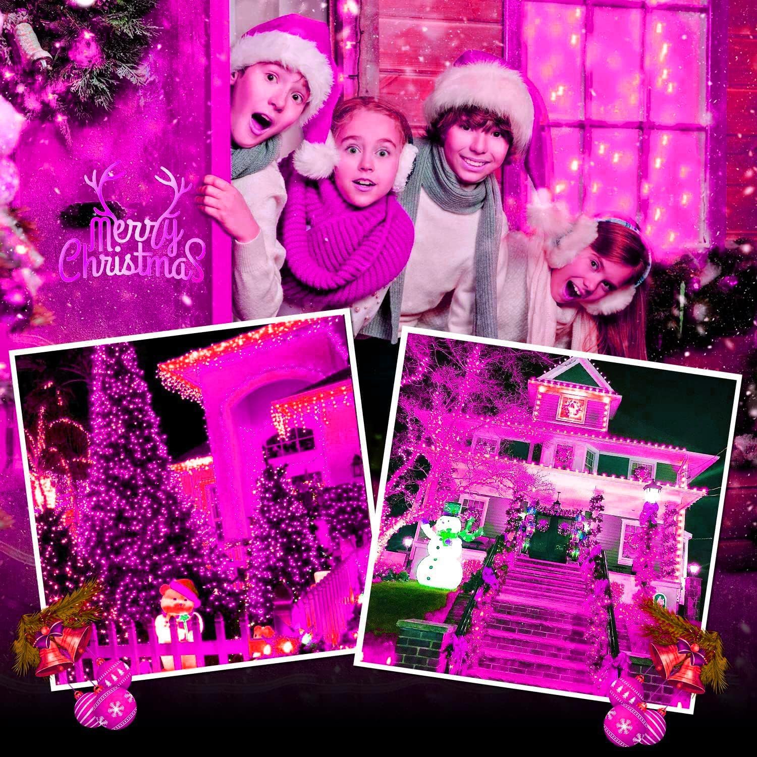 Lumières de Noël, lumières roses Décoration de chambre Jeu de fleurs 33 pi 100LED 8 modes Fleurs d'intérieur de fête de mariage LED lumières pour