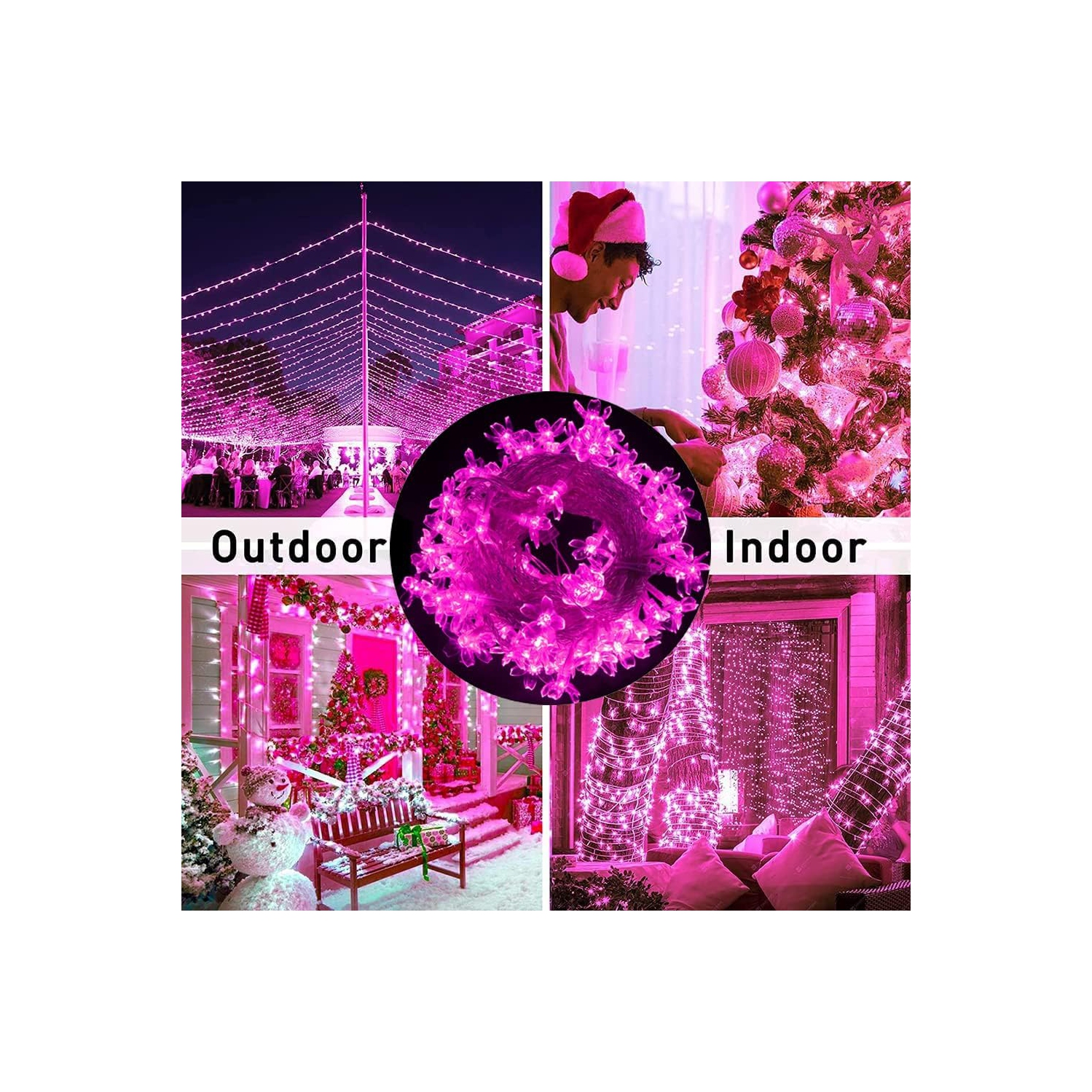 Lumières de Noël, lumières roses Décoration de chambre Jeu de fleurs 33 pi 100LED 8 modes Fleurs d'intérieur de fête de mariage LED lumières pour