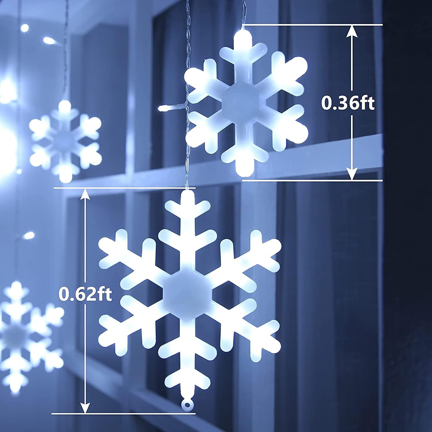 Christmas Snowflake Lights Outdoor, 17.22ft 264 LED Snowflake Icicle Lights with 22 Drops, 8 Modes connectable Plug in Christmas Light Waterproof