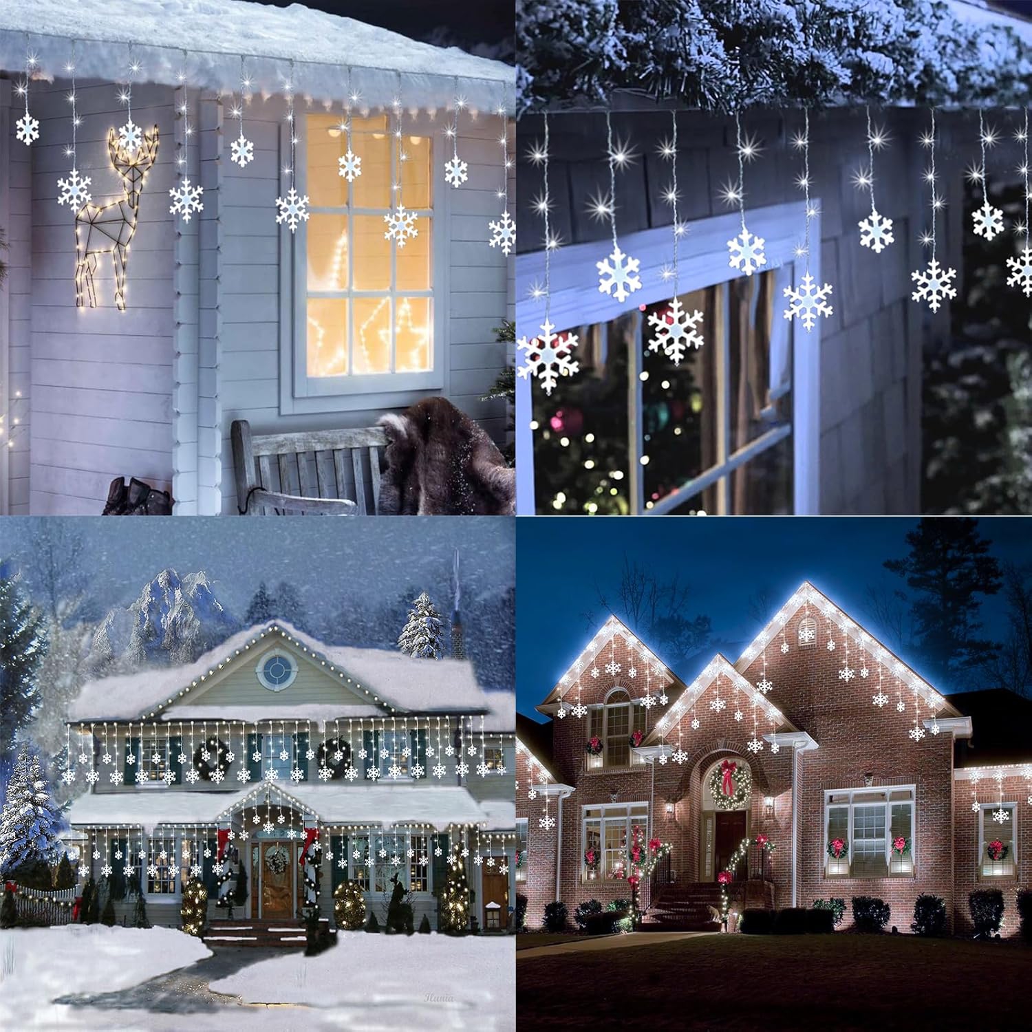 Christmas Snowflake Lights Outdoor, 17.22ft 264 LED Snowflake Icicle Lights with 22 Drops, 8 Modes connectable Plug in Christmas Light Waterproof