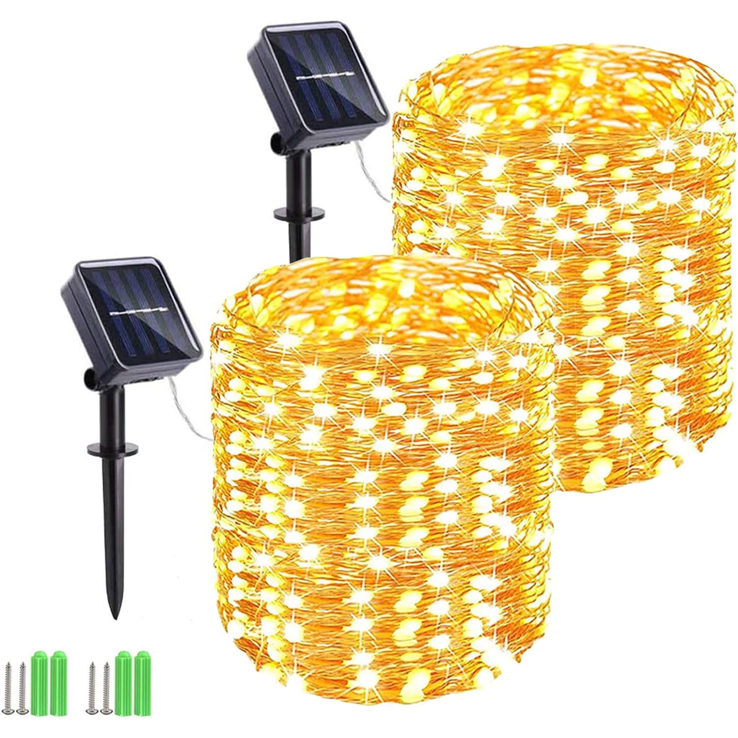Solar String Lights, 2 Pack 55Ft 150 LED Solar Christmas Fairy Lights, 8 Modes Waterproof Outdoor Fairy Lights