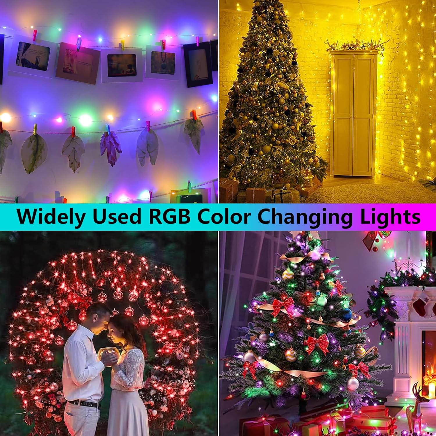 Fées de Noël, Guirlande de lumières de Noël scintillantes à couleur changeante 33&nbsp;pi 100 LED avec télécommande, Fée de Noël multicolore RVB