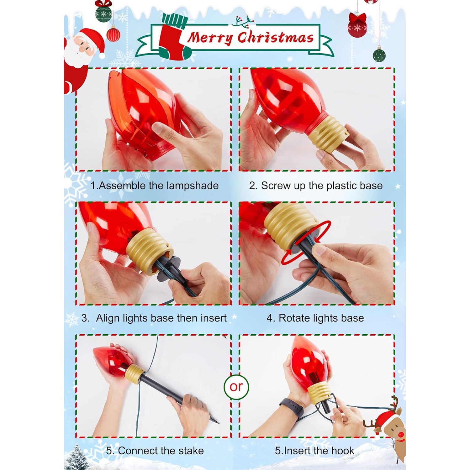 2 Pack Outdoor Christmas Decorations Jumbo Xmas String Lights or Pathway Marker Lights, Large Multicolored Bulbs Hanging Lights Waterproof Lawn