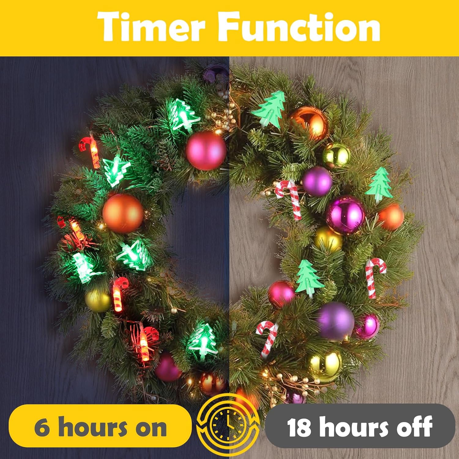 Christmas Decorations Lights, 13.5ft 20 Led Battery Christmas Lights with Timer & 8 Modes, Green Tree & Red Cane Ornaments Lights