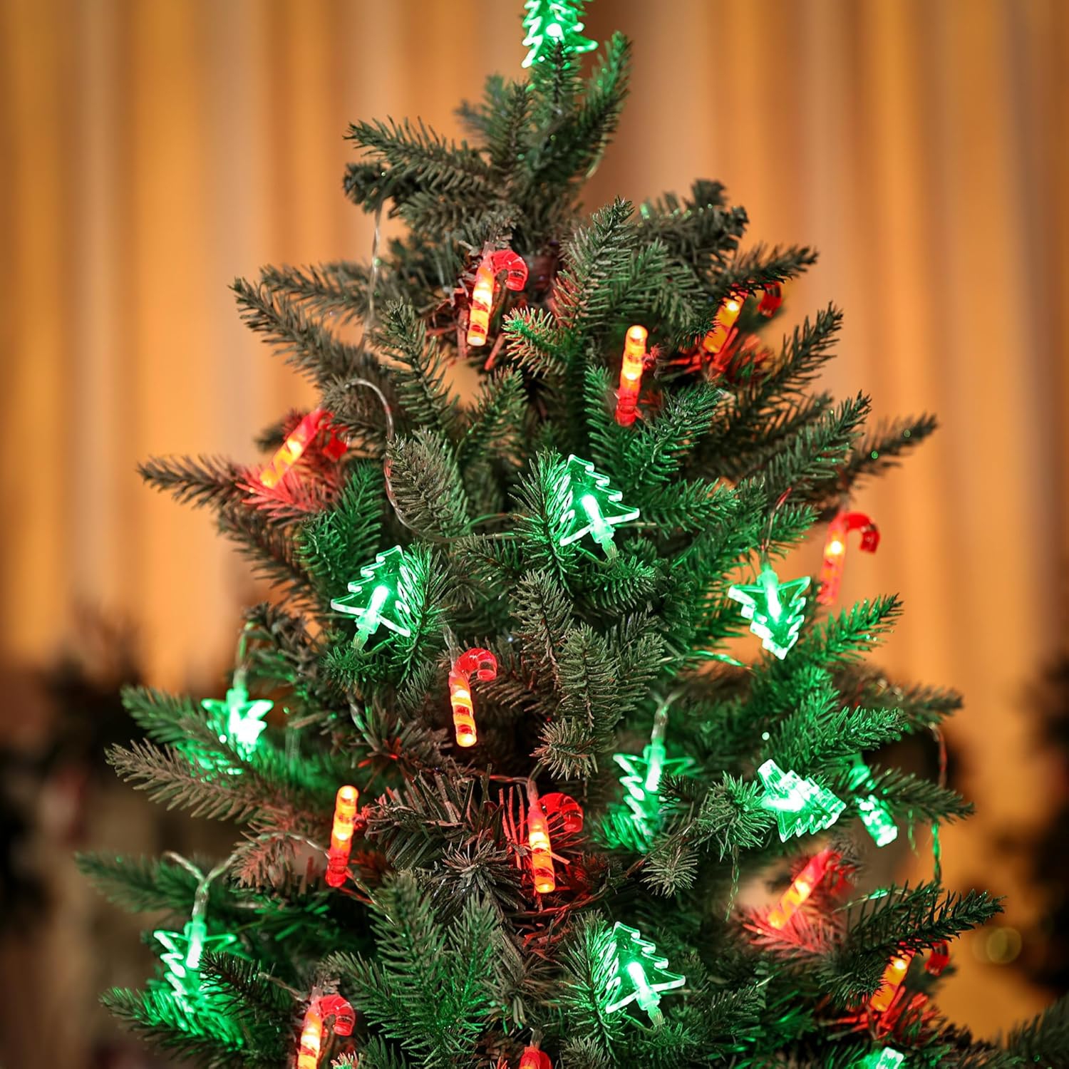 Christmas Decorations Lights, 13.5ft 20 Led Battery Christmas Lights with Timer & 8 Modes, Green Tree & Red Cane Ornaments Lights