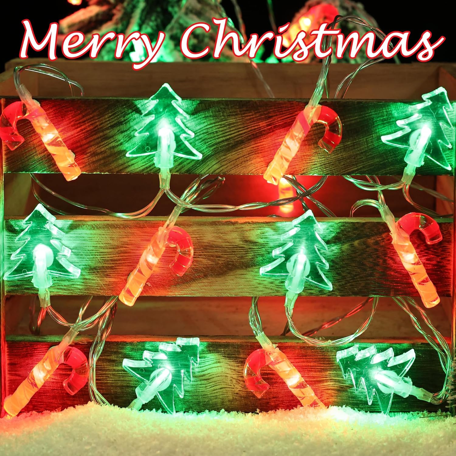 Christmas Decorations Lights, 13.5ft 20 Led Battery Christmas Lights with Timer & 8 Modes, Green Tree & Red Cane Ornaments Lights