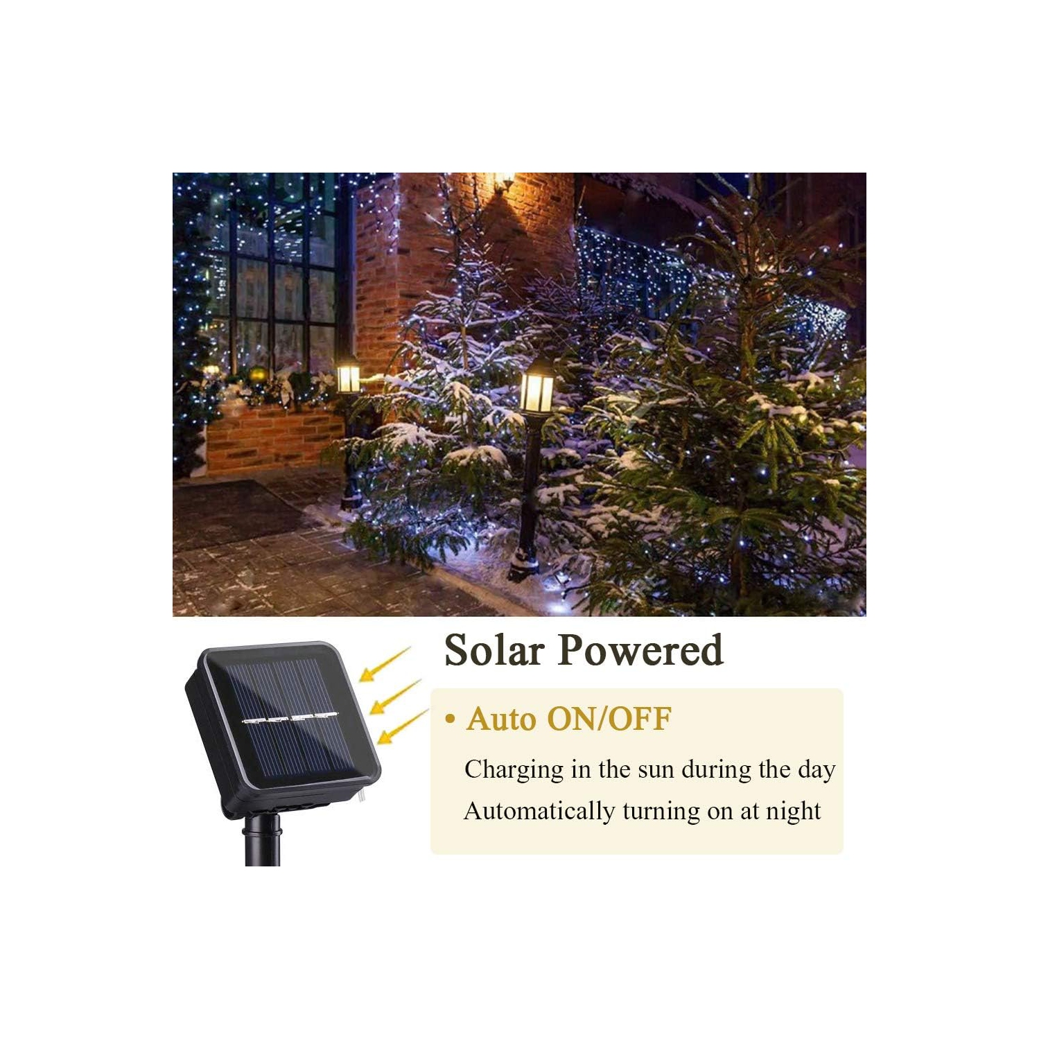 Guirlande de lumières solaires, 55 pi, 150 lumières de Noël LED, 2 8 modes, étanches, fées extérieures