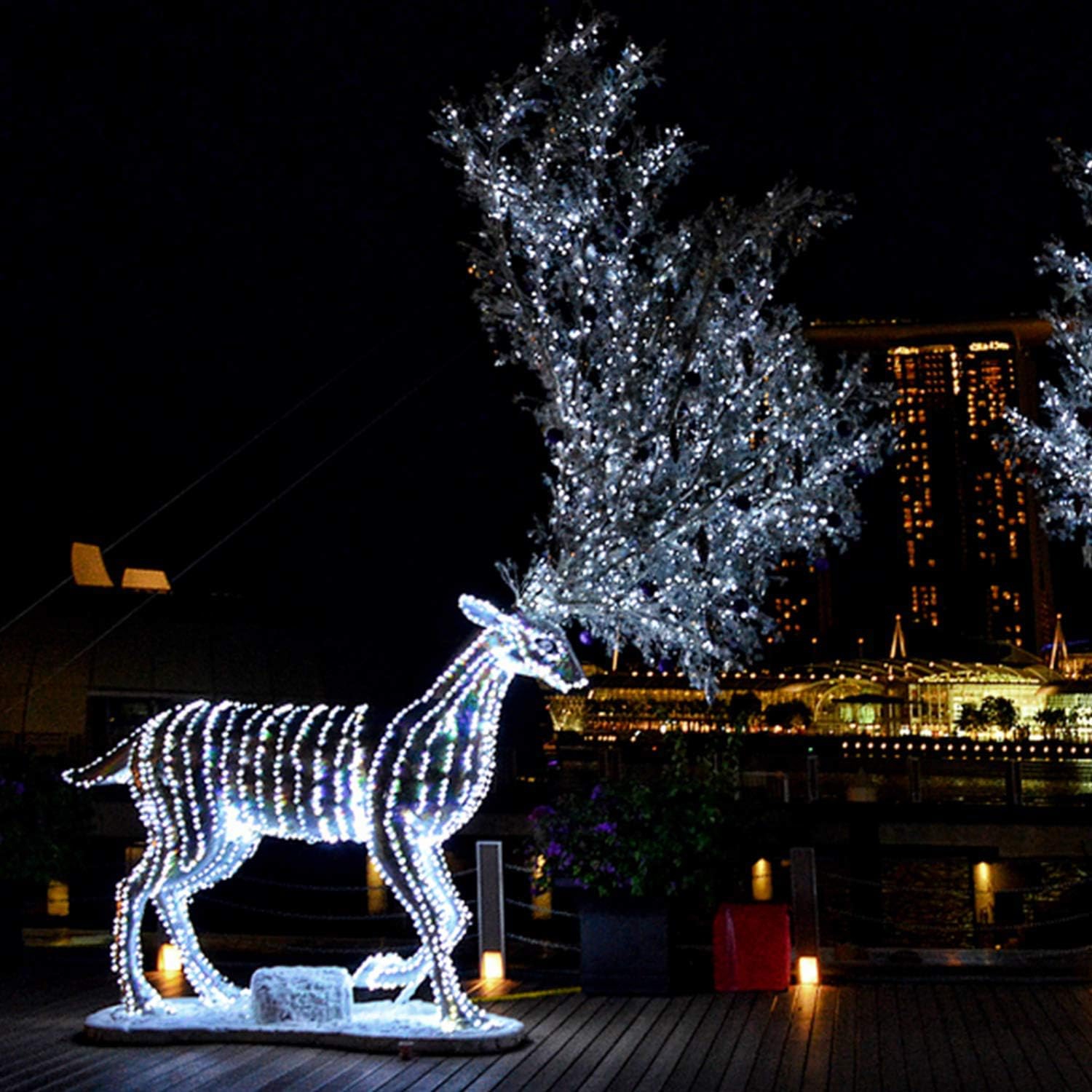 Guirlande de lumières solaires, 55 pi, 150 lumières de Noël LED, 2 8 modes, étanches, fées extérieures