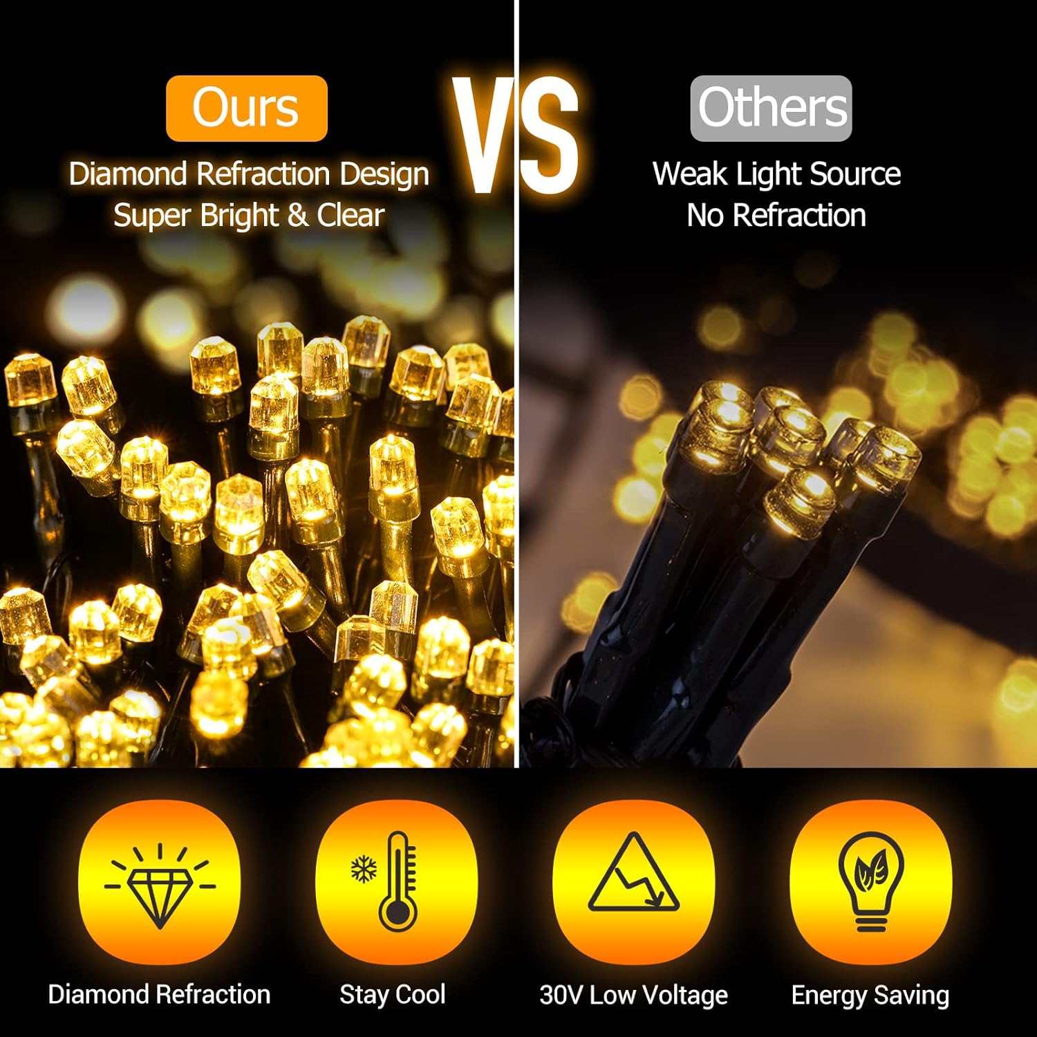 Christmas Tree Lights Warm White with Timer, 6.6FT x 10 Lines 400 Diamond LED Beads, Easy to Install Christmas String Lights with 8 Modes,