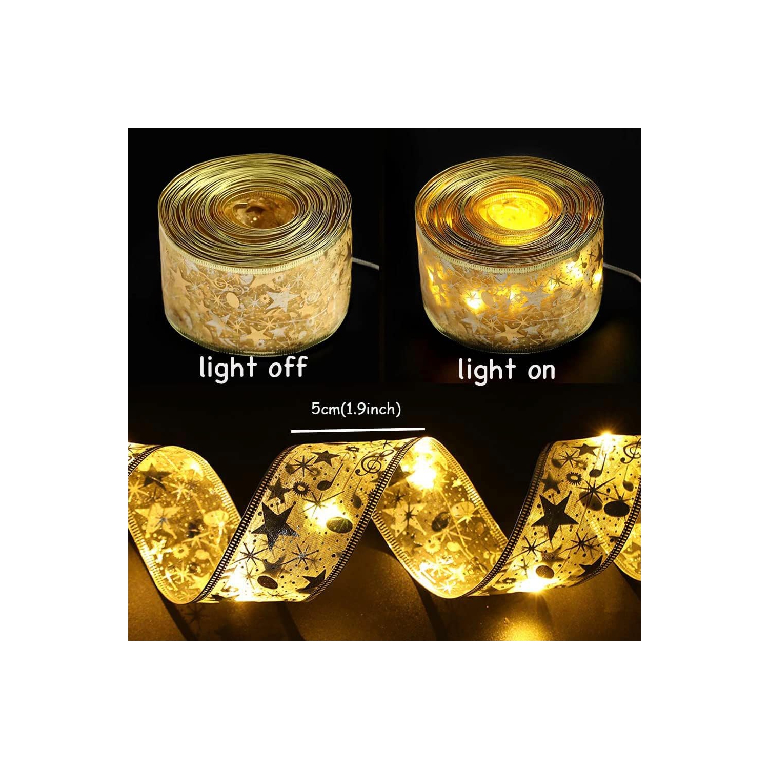 Christmas Tree Decorations Gold Ribbon Lights 32ft 100 Led Fairy Lights Battery-Powered Copper Wire Ribbon Bows Lights for Halloween Xmas Tree New