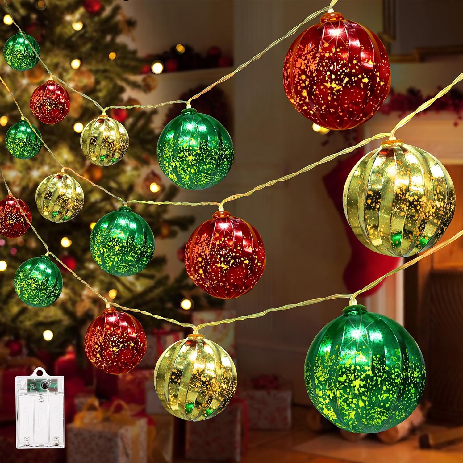 Lumières de Noël décoratives, 13.5&nbsp;pi 20 DEL avec minuterie et 8 modes, boules de Noël