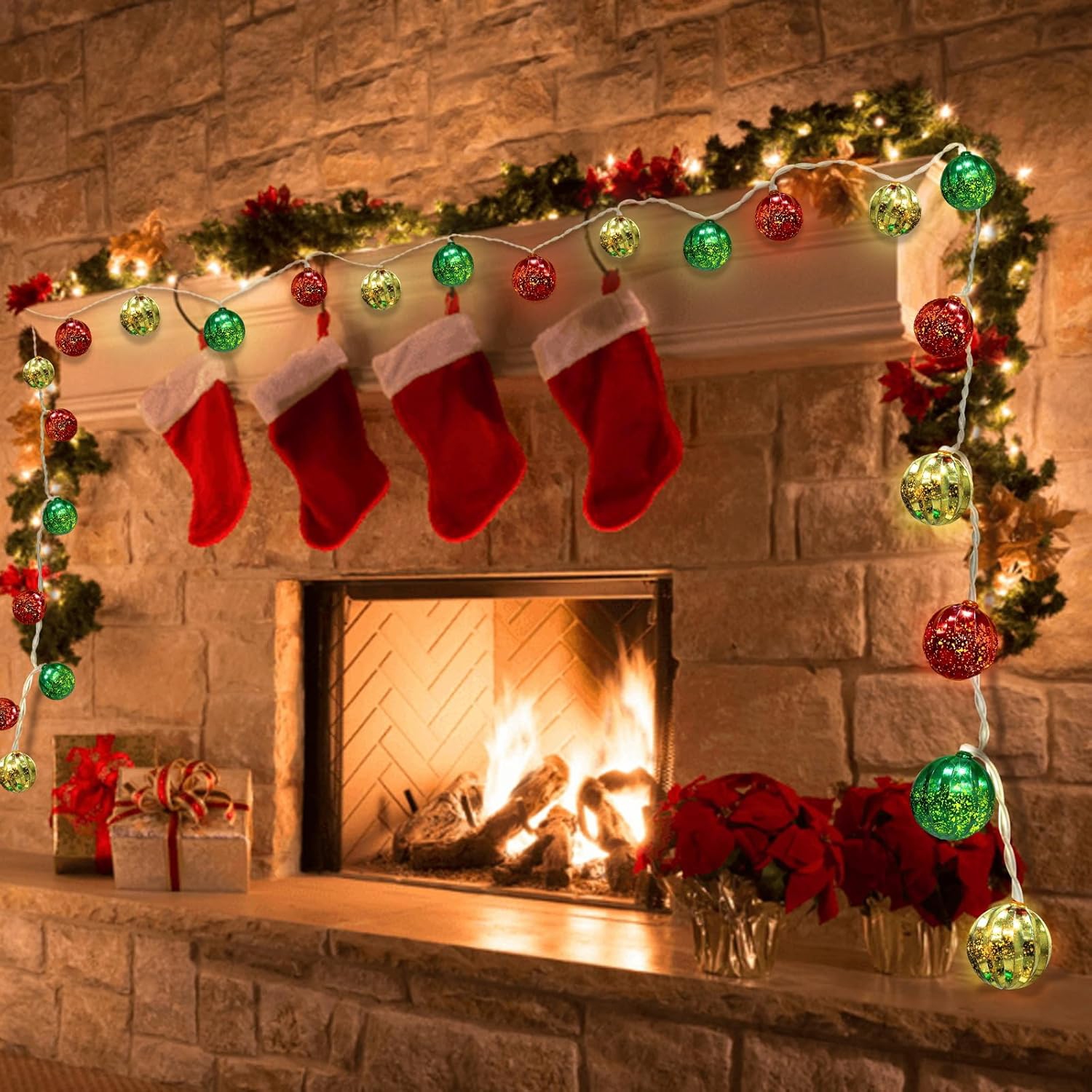 Lumières de Noël décoratives, 13.5&nbsp;pi 20 DEL avec minuterie et 8 modes, boules de Noël