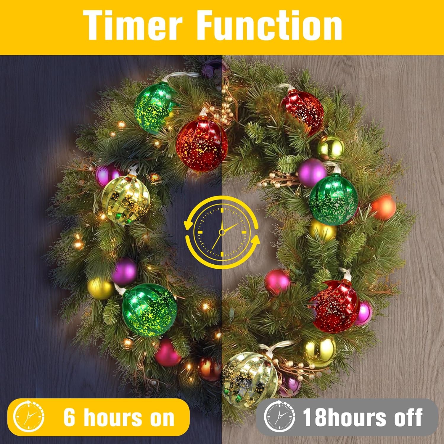 Lumières de Noël décoratives, 13.5&nbsp;pi 20 DEL avec minuterie et 8 modes, boules de Noël