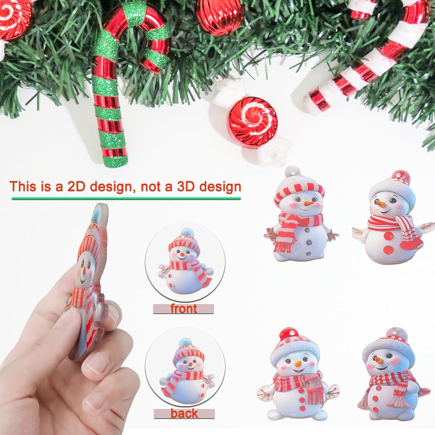 Acrylic Christmas Tree Hanging Ornament: 5pcs Personalized Funny Cute Snowman Small Hanging Decorations with String