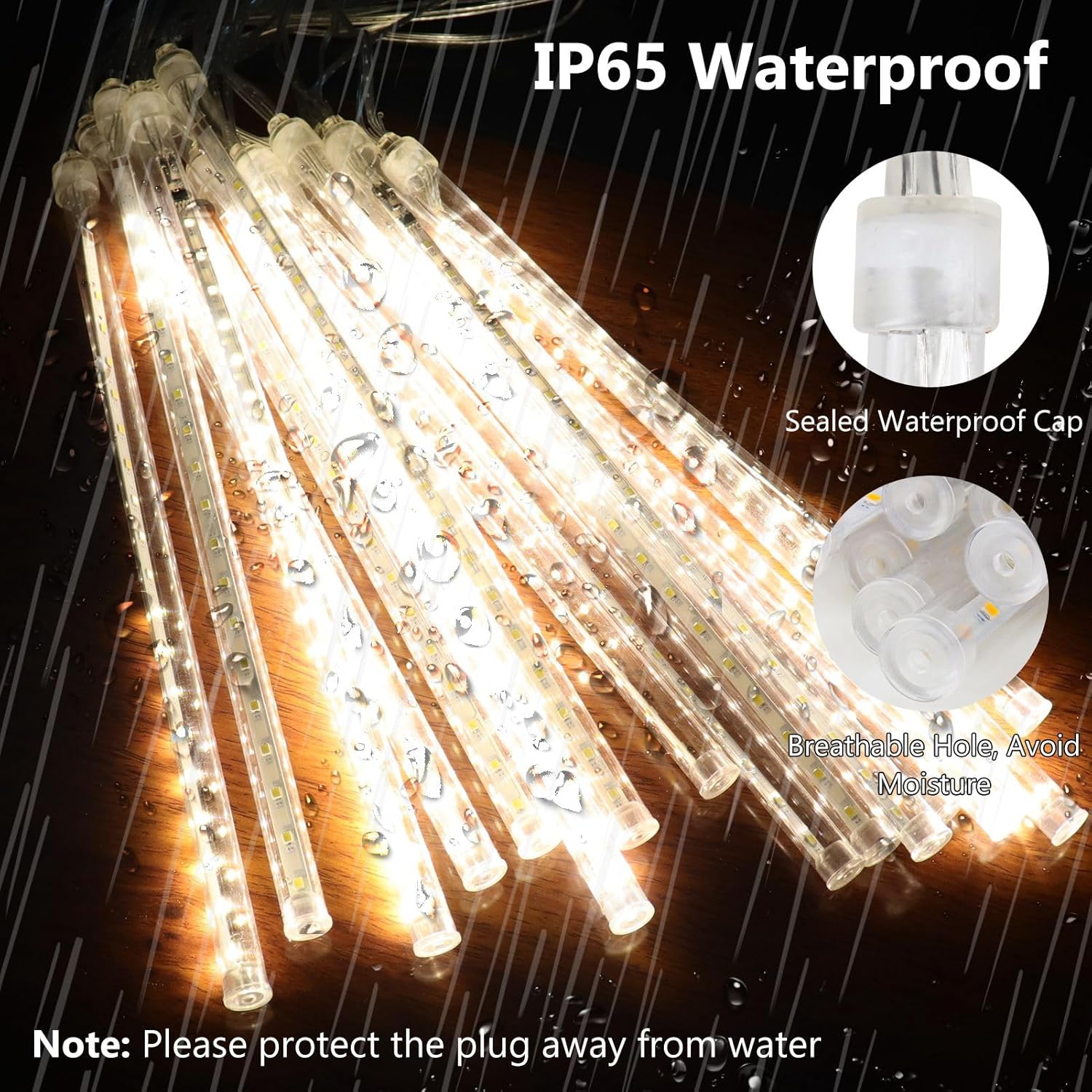 Meteor Shower Lights Outdoor, 38.5ft 15 Tubes 11.8" 540 LED Christmas Lights Meteor Shower Lights, Snow Falling Icicle Lights