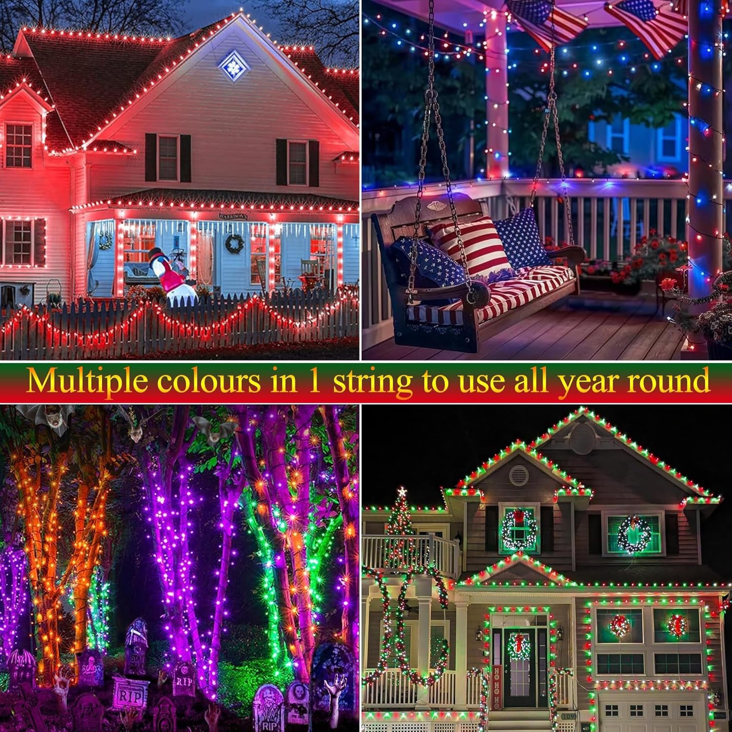 Lumières de Noël changeantes de couleur, jeu de lumières RVB LED de 66 pi 200 lumières d'intérieur scintillantes pour la maison, le jardin, la fête,