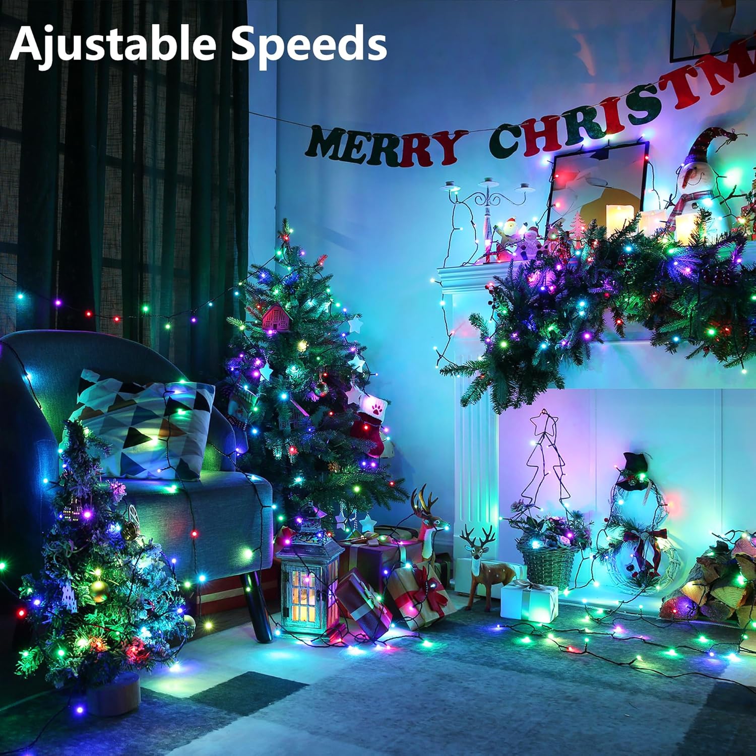 Lumières de Noël changeantes de couleur, jeu de lumières RVB LED de 66 pi 200 lumières d'intérieur scintillantes pour la maison, le jardin, la fête,