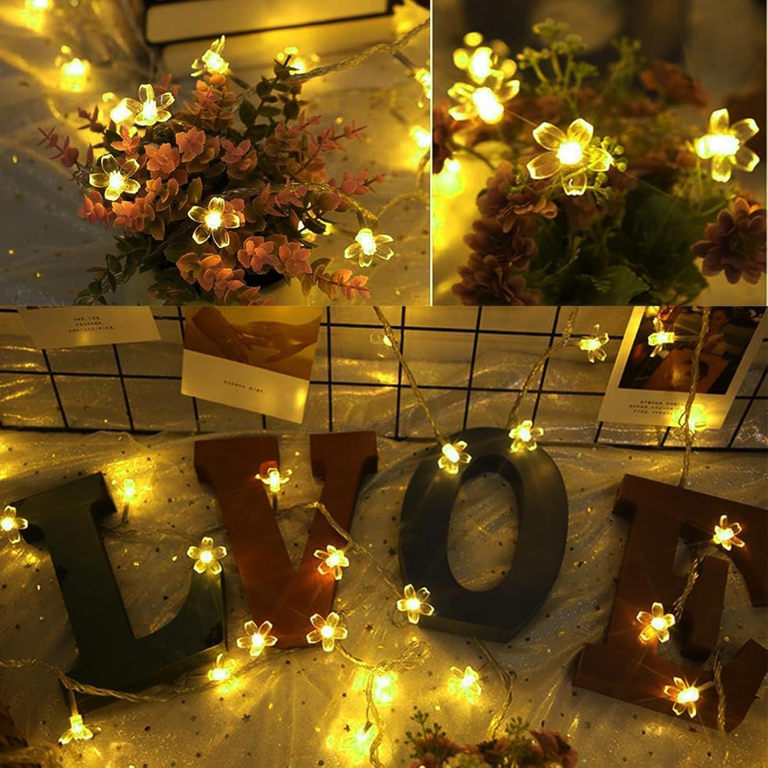 Christmas Lights Room Decor Flower String Lights 33 Feet 100LED 8 Modes Wedding Party Indoor Outdoor Flower Lights LED Lights for Bedroom Birthday