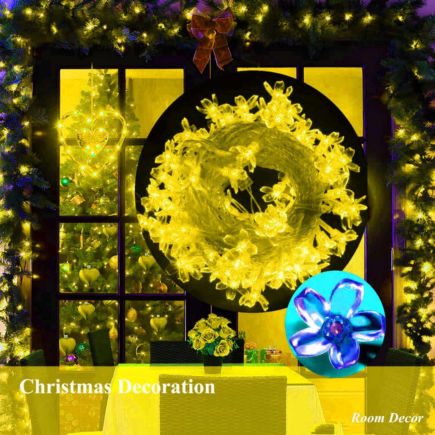 Christmas Lights Room Decor Flower String Lights 33 Feet 100LED 8 Modes Wedding Party Indoor Outdoor Flower Lights LED Lights for Bedroom Birthday