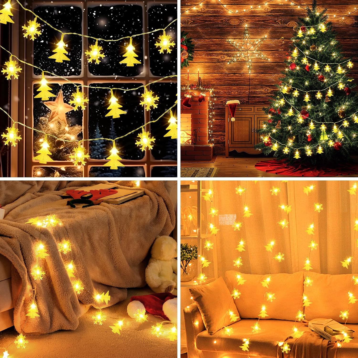 20 FT Christmas Lights,40 LEDs Snowflake Christmas Tree Lights with 8 Modes, LED Battery Operated Christmas Fairy Lights