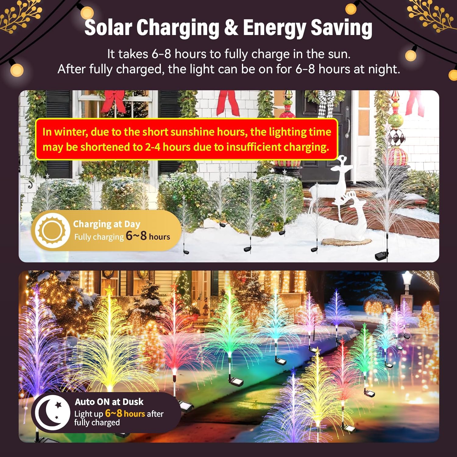 4 Packs Christmas Tree Solar Garden Light with Multi-Colored Change, Auto ON/Off Garden Solar Light, Solar Light for Garden, Porch, Christmas and