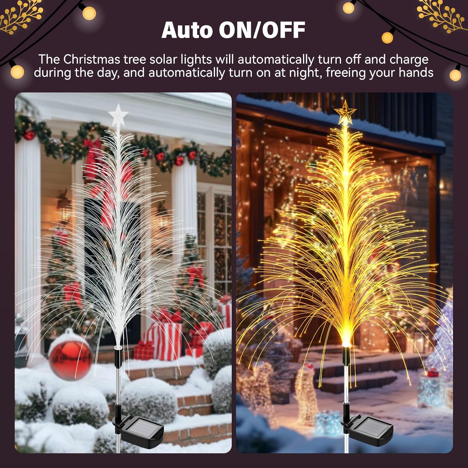 4 Packs Christmas Tree Solar Garden Light with Multi-Colored Change, Auto ON/Off Garden Solar Light, Solar Light for Garden, Porch, Christmas and