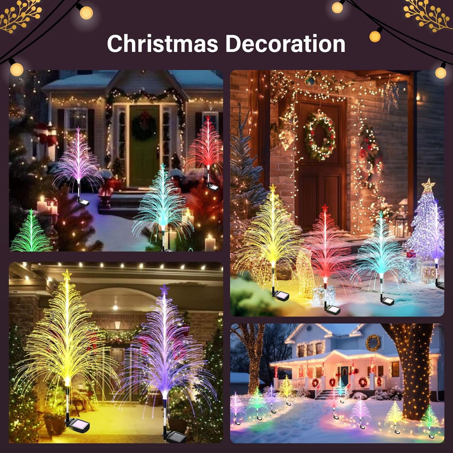 4 Packs Christmas Tree Solar Garden Light with Multi-Colored Change, Auto ON/Off Garden Solar Light, Solar Light for Garden, Porch, Christmas and