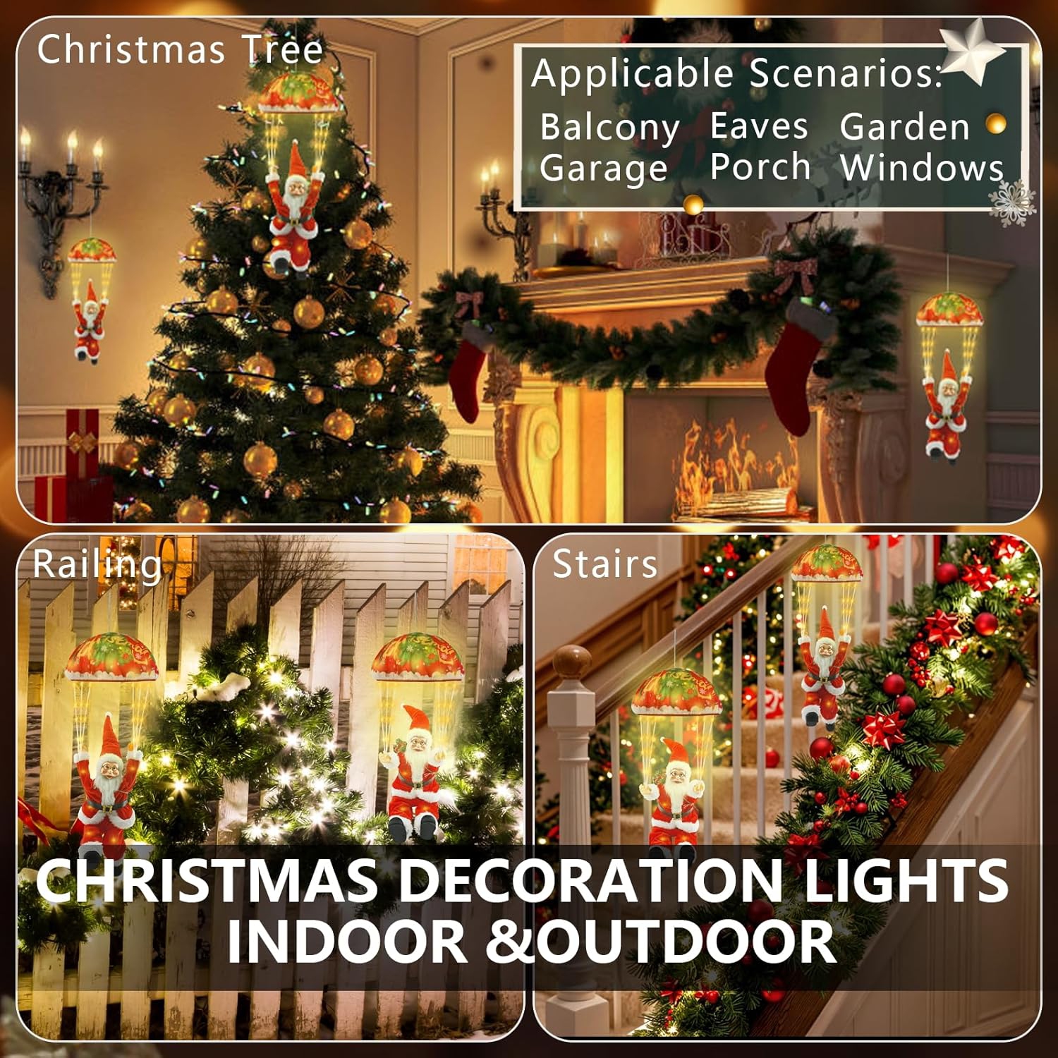 Décorations de Noël lumières, Décoration de Noël intérieure et extérieure avec LED, Lumières de Noël avec père Noël, Guirlande de décorations de Noël