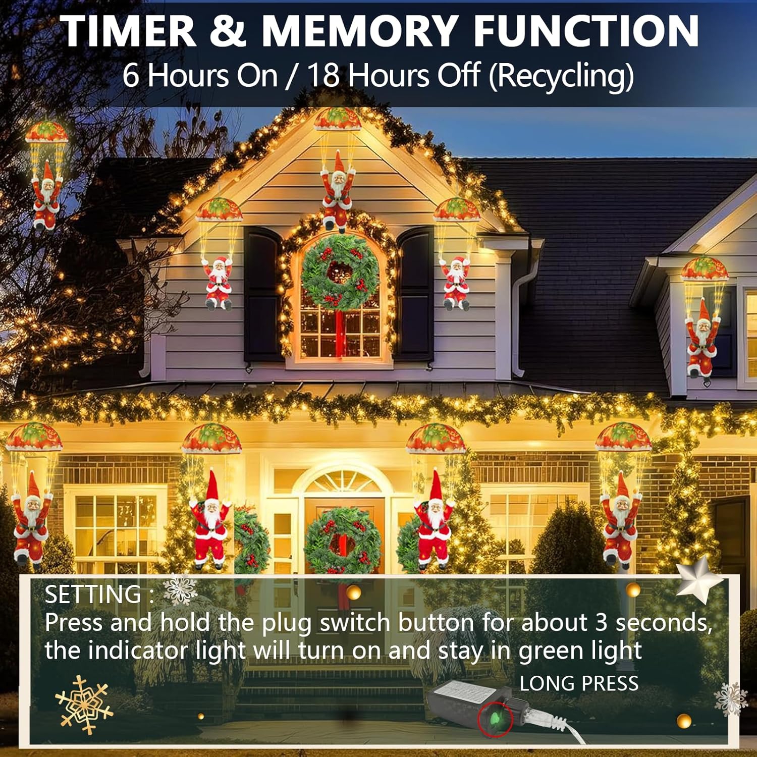 Décorations de Noël lumières, Décoration de Noël intérieure et extérieure avec LED, Lumières de Noël avec père Noël, Guirlande de décorations de Noël