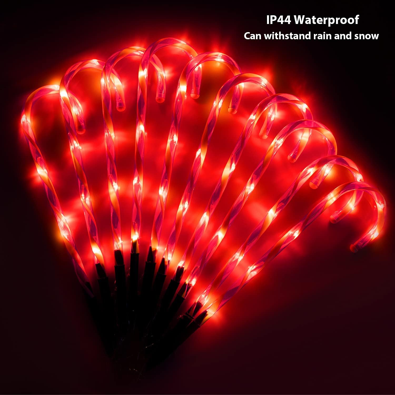 Candy Cane Outdoor Landscape Lights - 10 Pack 60 LEDs 21in Lighted Christmas Path Lights String with 8 Modes Memory Function