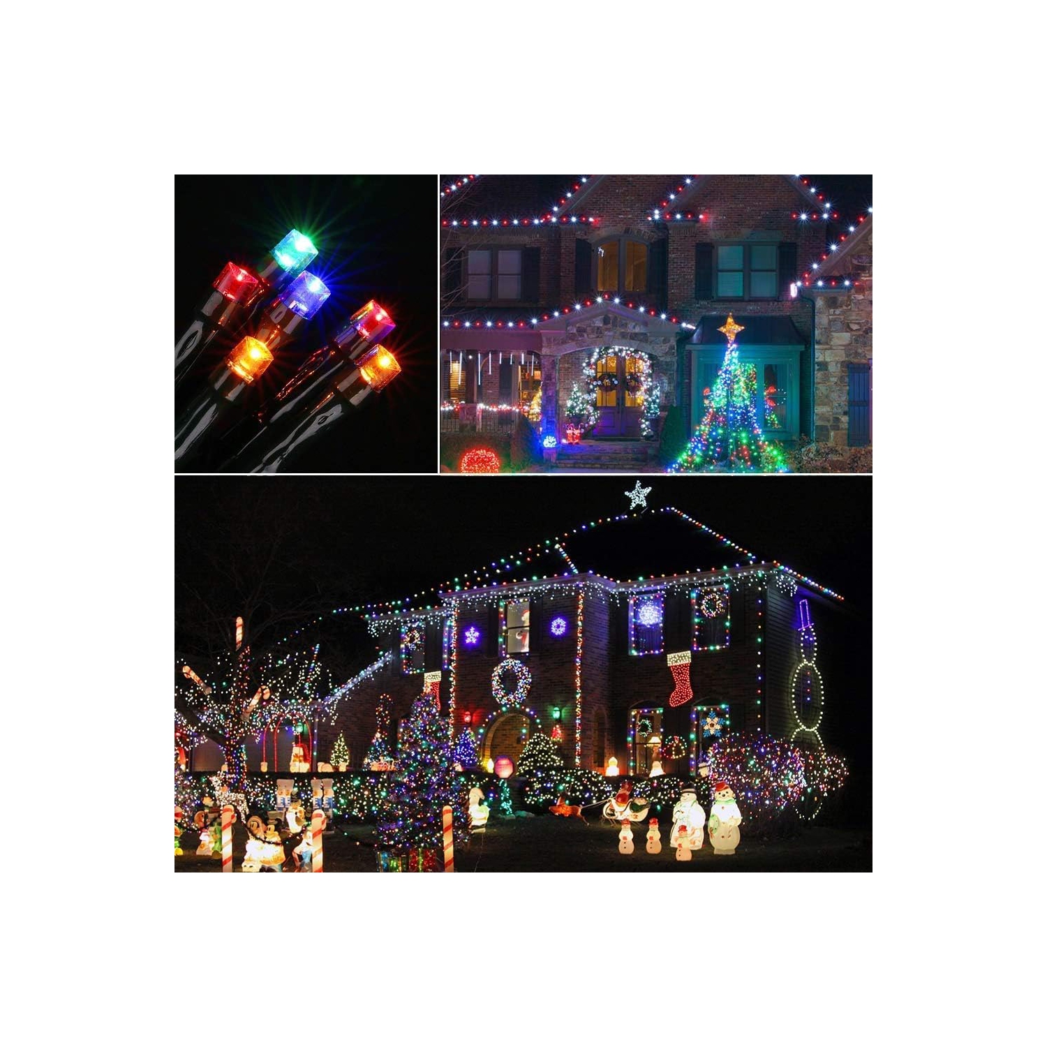 Lumières de Noël, 98.4 pi 300 LED Fées de Noël, lumières blanches transparentes et multicolores changeantes, télécommande 11 modes 30 V