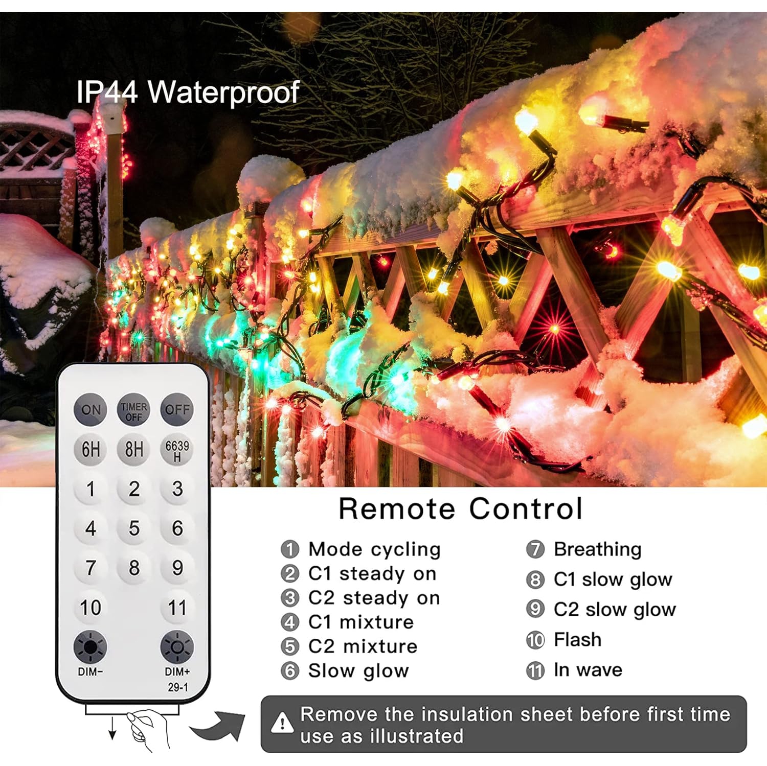 Lumières de Noël, 98.4 pi 300 LED Fées de Noël, lumières blanches transparentes et multicolores changeantes, télécommande 11 modes 30 V
