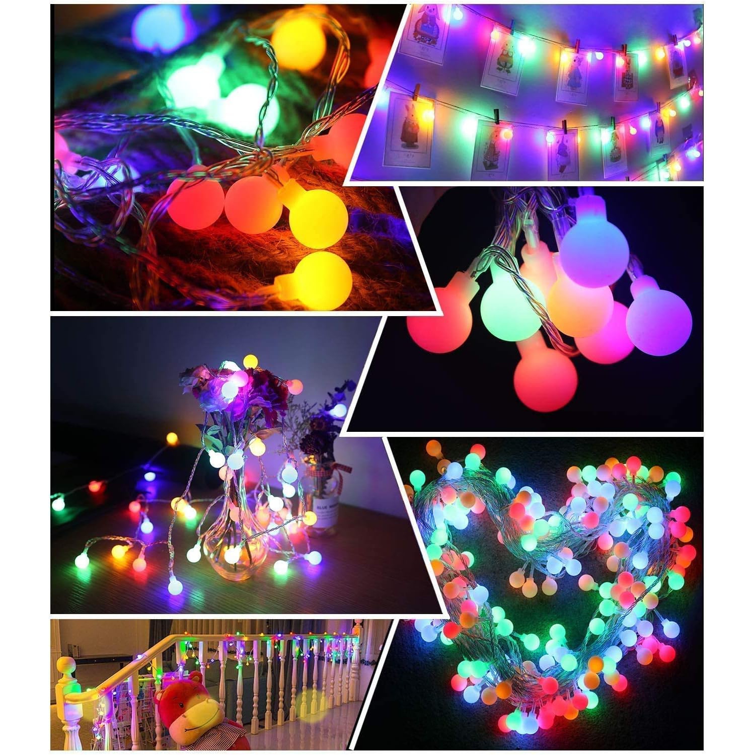 Guirlande de lumières Globe Fairy alimentée par pile 49 pi/15&nbsp;M 100 unités LED 8 modes étanche avec télécommande et minuterie
