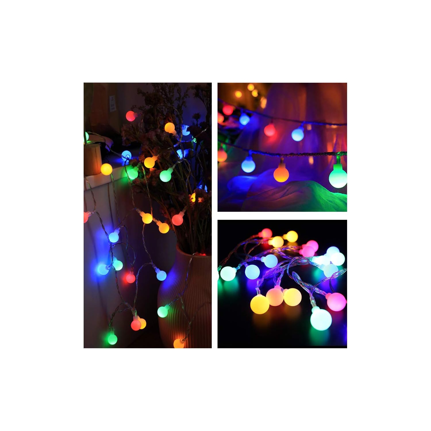 Guirlande de lumières Globe Fairy alimentée par pile 49 pi/15&nbsp;M 100 unités LED 8 modes étanche avec télécommande et minuterie